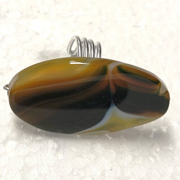 Yellow and Green Agate Ring Adjustable Band Handmade Semi Precious Ring - Picture 3 of 10